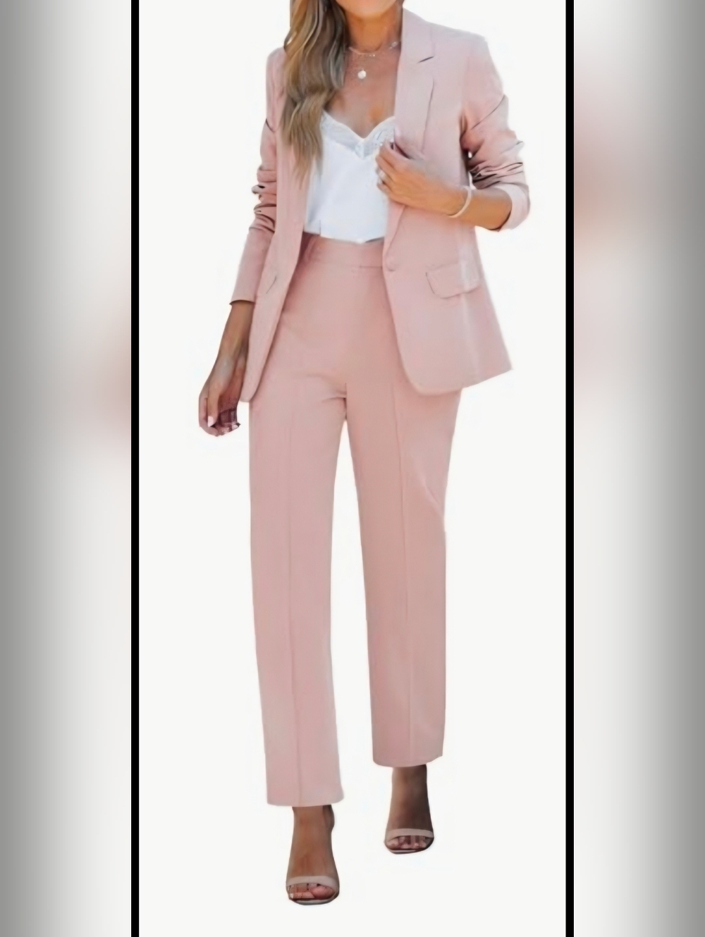 High-Rise Straight-Leg Women's Dress Pants - Blush Pink